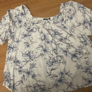 Floral Blue and White Women's Top 1X